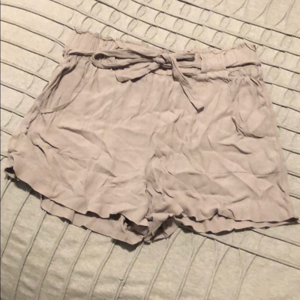 Grey linen high waisted shorts